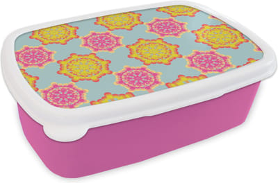 Broodtrommel Roze - Lunchbox Flower Power - Design - Hippie - Brooddoos 18x12x6 cm - Brood lunch box - Broodtrommels voor kinderen en volwassenen