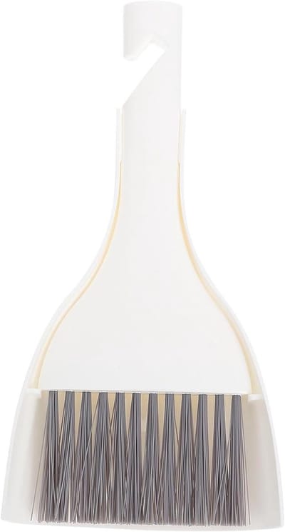 Mini Bezem Stoffer - Kleine Schoonmaakset - Bureau Schoonmaken - Compact Ontwerp - 19.5 cm Lengte - Wit