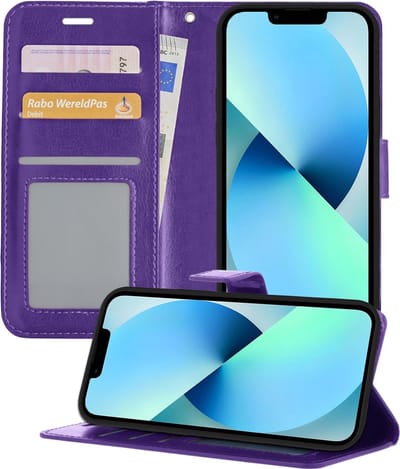 Hoesje - Geschikt voor Apple iPhone 13 Mini - Luxe Bookcase - Walletcase Hoes - Portemonnee - Cover - Telefoonhoes - Paars