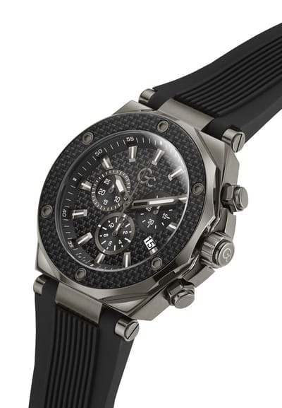 Gc Gc Legacy Chrono Silicone Quartz Chronograafhorloge Zwart Kast Gemaakt Van 100% Roestvrij Staal En Een Armband Van 100% Siliconen 44 Z18009G2
