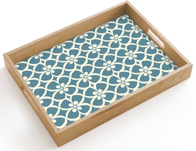 Dienblad hout 40x30 cm - Schootdienblad - Patroon - Symmetrisch - Blauw - Borrelplank rechthoek - Plateau dienbladen