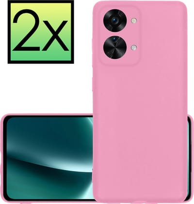 Hoesje - 2 Stuks - Geschikt voor OnePlus Nord 2T - Sterk & Shockproof - Case Siliconen - Back Cover - Telefoon Hoes - Lichtroze