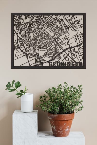 Houten Stadskaart Groningen Zwart Mdf 100x75cm Wanddecoratie Voor Aan De Muur City Shapes