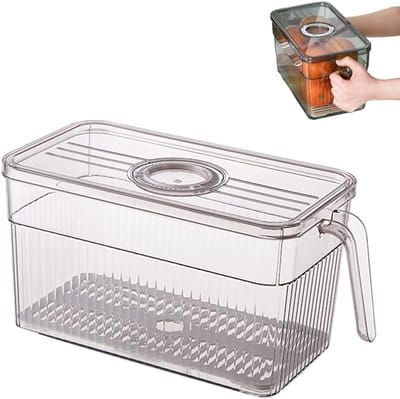 VHV - Koelkast organizer - Vershoudbakjes - Koelkast opbergdoos - Met handvat - Transparant - Stapelbaar - Voor groente en fruit - Keuken organizer - 30*15*15cm - Grijs