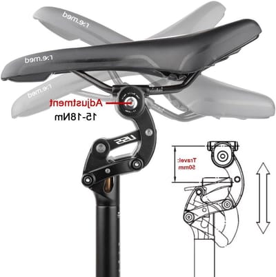 Verende Zadelpen - Schokdemper Zitbuis - Comfortabel Fietsen - Parallelogram Systeem - 350mm Lengte - Zwart