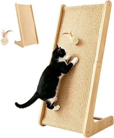 Grote krabplank voor katten van 68 cm, sisal en beukenhout, omkeerbaar L-vormig design voor optimale krabbescherming en muurbescherming