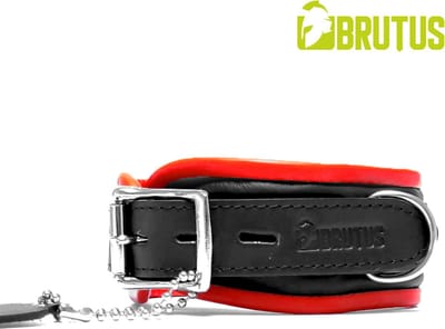 BRUTUS LEATHER - Leren Halsband - Zwart/Rood