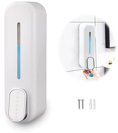 Ynkkvre - Shampoo Dispenser - Zeepdispenser - Zeeppomp - Wandmontage - 1 stuk - 350 ml - ABS kunststof - Drukknop - Voor badkamer, keuken en douche - Inclusief bevestigingsmateriaal