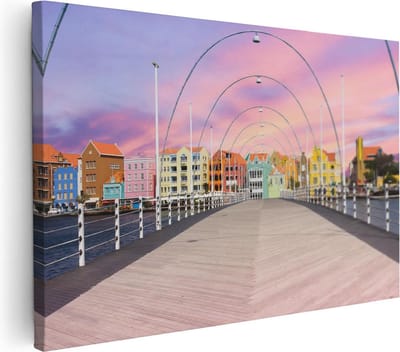 Artaza Canvas Schilderij Willemstad - 30x20 cm - Klein - Wanddecoratie Zonsondergang - Muurdecoratie Stad - Kamer Accessoires