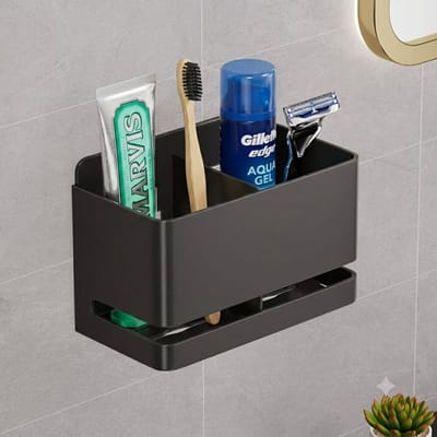 Livatto Elektrische tandenborstelhouder aluminium – Badkamer opbergrek wandgemonteerd, roestvrij, 10 kg draagkracht, zwart, 2 sleuven
