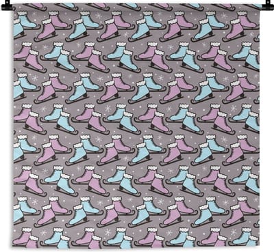 Wandkleed - Wanddoek - Schaatsen - Patroon - Winter - 180x180 cm - Wandtapijt