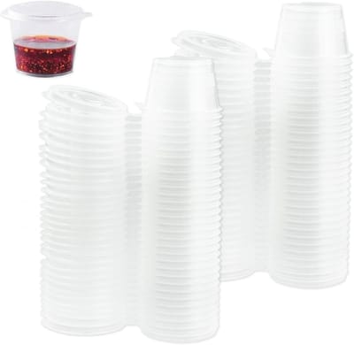 Dailygoods- Kunststof Potten 100 Stuks - Kleine Sauspan 25 ml - Herbruikbaar - Transparant - Met Deksel - Voor Lekkernijen/Sauzen - Voedselpotjes