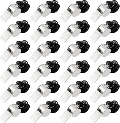 24 Stuks RVS Fluitjes met Koord voor Trainers, Scheidsrechters en Dieren Training - Zilver