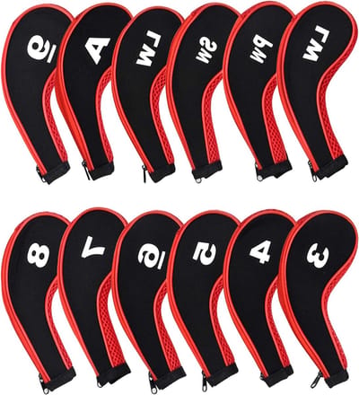 12 stuks ijzeren racketthoesjes voor golfclubs met lange hals en ritssluiting