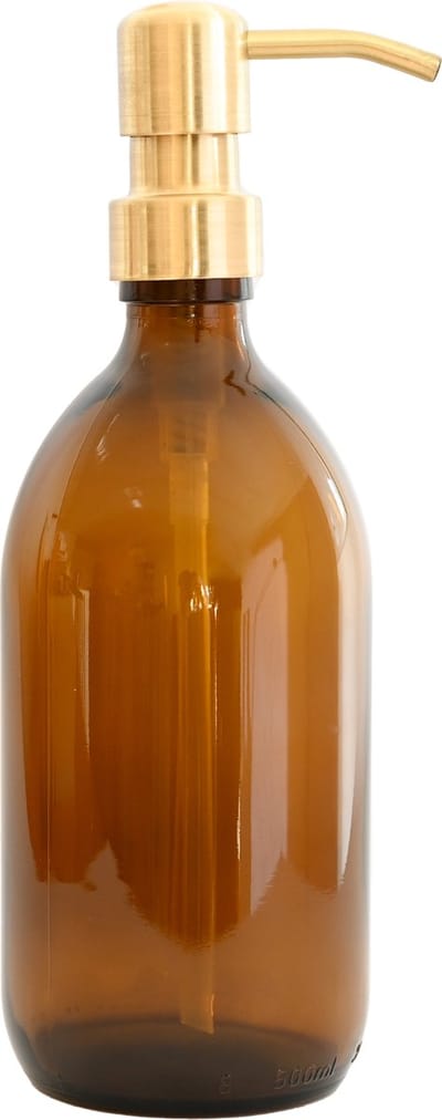 Groeikruid® Zeeppompje | Zeepdispenser | Vrijstaand en Hervulbaar | 500 ml Amber glas | RVS pompkop | Goud