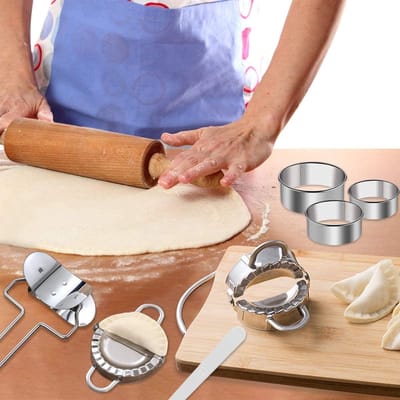 Famanu – 7-delige RVS dumpling en ravioli pers set voor kleine en grote deegwaren