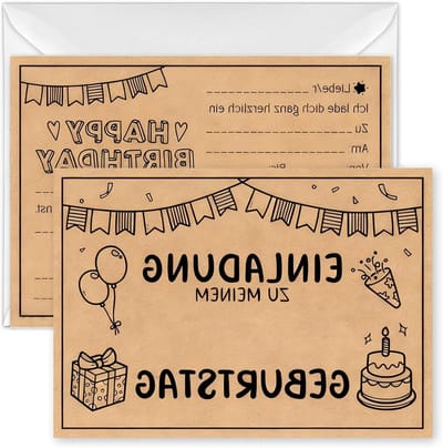 Dailygoods- Uitnodigingskaarten Set van 15 - Feestuitnodigingen - Verjaardagsuitnodigingen - Kraftpapier - Zelf Vorm Te Geven - 14,8 x 10,5 cm - Feestkaarten