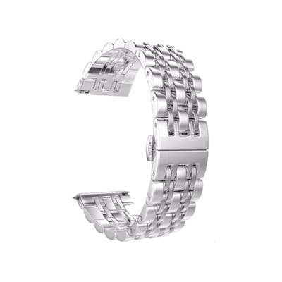 DrPhone Universele Horlogeband 22mm – RVS Roestvrij Staal – Geschikt voor Smartwatch & Horloge met 22mm Lug + Aanpaskit – Zilver / Zilver