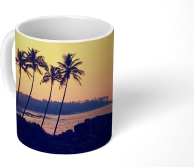 Mok - Koffiemok - Zee - Palmboom - Avond - Landschap - Mokken - 350 ML - Beker - Koffiemokken - Theemok