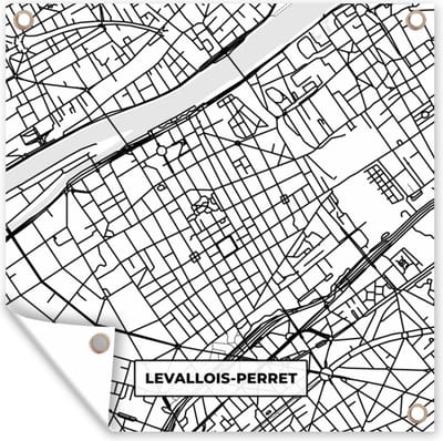Tuin poster Levallois-Perret - Stadskaart - Plattegrond - Kaart - Frankrijk - Zwart wit - 200x200 cm - Tuindoek