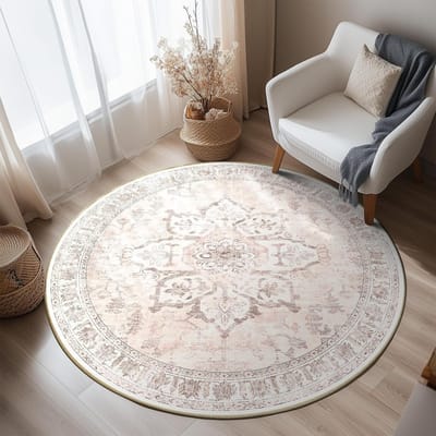 Groen Rond Woonkamer Tapijt Vintage Boheemse Slaapkamer Tapijt Stijlvol Geavanceerde Kunst Machine Wasbaar Bank Salontafel Mat Alfombra Diameter 80cm