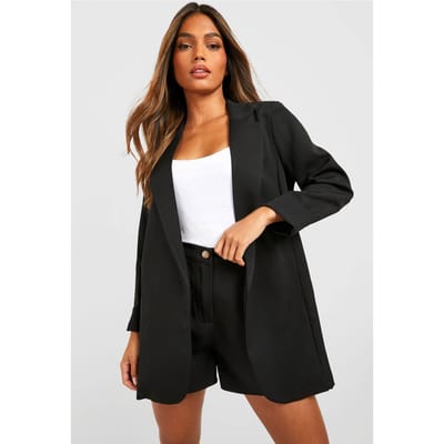 Dames Boohoo Basics Geweven Turn Cuff Relaxed Fit Blazer | Zwart | Maat: 42