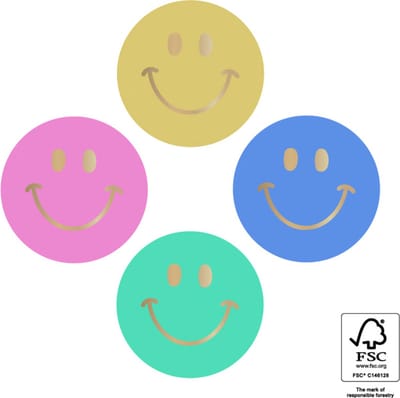 Sluitsticker Sticker – Smiley – 4 assorti - Geel / Blauw / Groen / Rose - pastel | Traktatiezakje | Envelop sticker | Cadeau – Gift – Cadeauzakje – Traktatie – Kadozakje | Kids - Jongen / Meisje - Leuk verpakt | Verjaardag Kinderen – Feest – Birthday