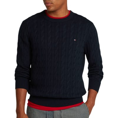 Tommy Hilfiger heren pullover katoen - Classic Cable Crew Neck - donkerblauw