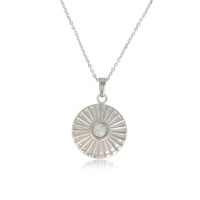 My Bendel - Zilverkleurige Ketting Amazonite Zonnetjes Hanger - Zilverkleurige Amazonite Ketting met Zonnetjes Hanger - met Luxe Cadeauverpakking | Sieraden Voor Dames