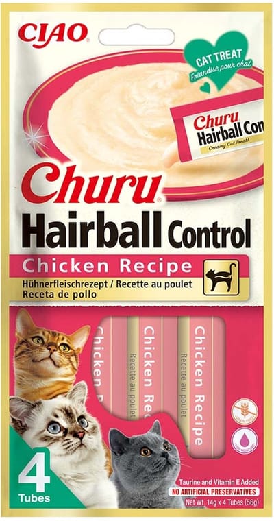 Kattensnack Inaba Churu - Romige Haarballen Controle - 4x14 gram, Met Vitamine E