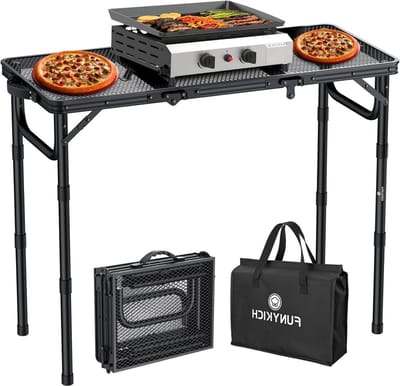 Draagbare BBQ Tafel voor Buiten (87x40cm), Verstelbare Opvouwbare Grill Tafel, Lichtgewicht Aluminium Campingtafel met Handvat voor Kamperen en Picknicken