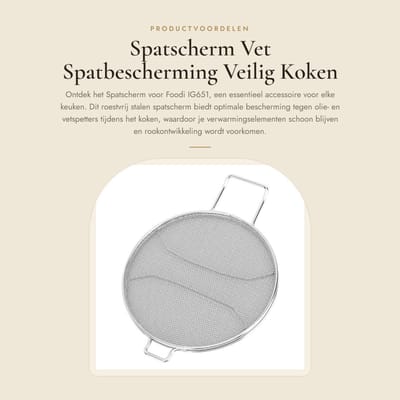 Dailygoods- Spatscherm Veilig Koken - Spatscherm Foodi IG651 - Roestvrij Staal - Vaatwasmachinebestendig - Vet Spatbescherming - Frituur/Koekenpan - Spatdeksel