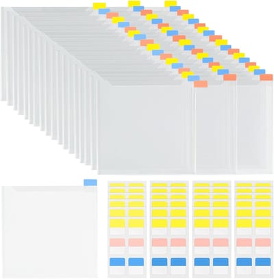 longziming - Documentmappen - Scrapbook Papier Organizer - Opberg Envelop - Grote Capaciteit - PP Plastic - Zuurvrij Transparant - 36 Stuks - Met Aanpasbare Tabs voor Gemakkelijke Toegang - 17.2×16.7 cm