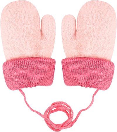 Winterhandschoenen voor Kinderen met Gebreide Fleece Voering en Trekkoord voor Baby Jongens en Meisjes 0-3 Jaar
