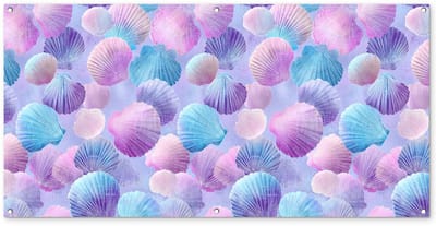 Tuinposter 160x80 cm - Tuindecoratie Schelpen - Paars - Blauw - Patroon - Poster voor in de tuin - Buiten decoratie - Schutting tuinschilderij - Tuindoek muurdecoratie - Wanddecoratie balkondoek