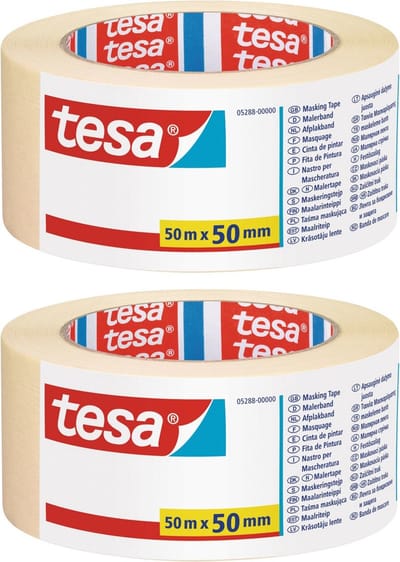 Tesa Afplaktape - 2x rol - schilderstape - 50 mm x 50 m - maskeertape