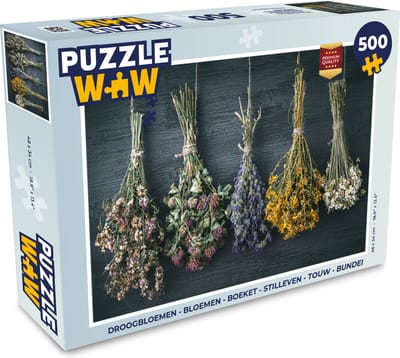 Puzzel Droogbloemen - Bloemen - Boeket - Stilleven - Touw - Bundel - Legpuzzel - Puzzel 500 stukjes