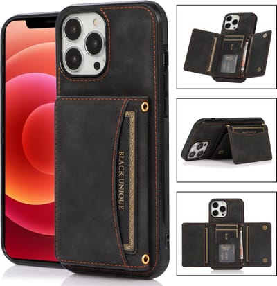 Apple iPhone 13 Pro Max Back Cover | PU Lederen Telefoonhoesje | Pasjeshouder | Kwaliteit | Zwart