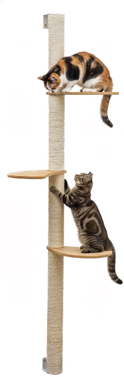 170 cm Wandkrabpaal met 3 Bamboe Planken - Katten Klimboom Sisal - Krabpaal met Muurbevestiging