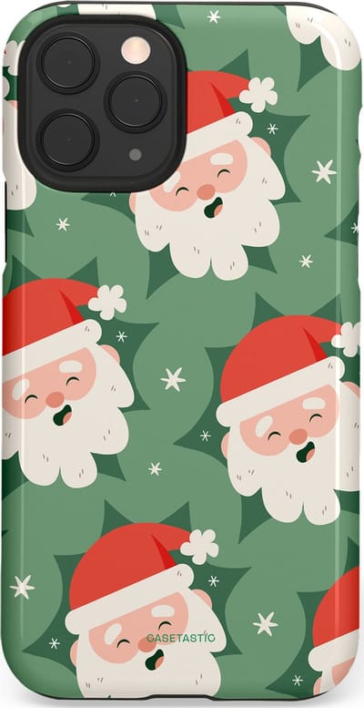Casetastic hoesje geschikt voor Apple iPhone 11 Pro - Dubbellaagse bescherming - Vrolijke Kerstmannen in de Sneeuw - Fashion Case - Saliegroen Wit Perzik Crème