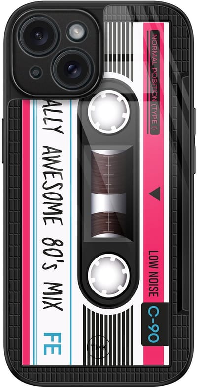 Hoesje geschikt voor Apple iPhone 15 - Cassette - Zwart - TPU luxe case (glossy toplaag) - Print - Hardcase backcover zwart