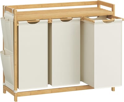 MAZAZU - Wasmand - 3 vakken - Bamboe - 150L - 94x33x78