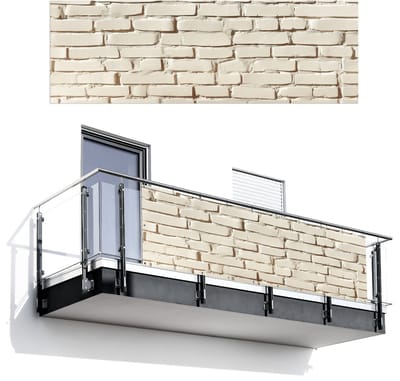 Balkonscherm 300x100 cm - Balkonposter Bakstenen - Muur - Licht - Wit - Balkon scherm decoratie - Balkonschermen - Balkondoek zonnescherm