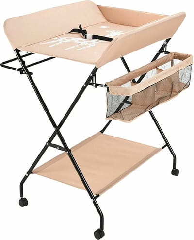Baby Verschoontafel - Opvouwbaar Meubel - Babyverzorging Thuis - Inclusief Opbergvakken - 96 cm Hoog - Grijs