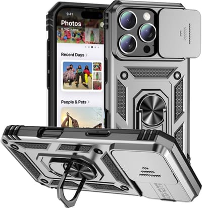 Coverup Hoesje - Geschikt voor iPhone 16 Pro Hoesje - Coverup Ring Kickstand Back Cover met Camera Shield - Grijs