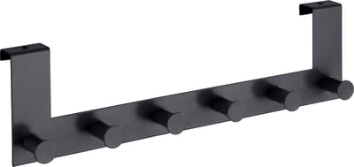 WENKO Deurkapstok Celano zwart staal, 39cm breed, met 6 haken - Deurgarderobe - Hakenlijst deur - Voor opdekdeuren 2cm dik