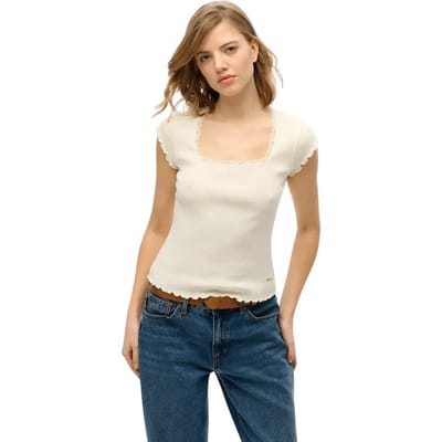 Superdry - Essential T-shirt met Vierkante Hals Slanke Pasvorm - Dames - T-shirts
