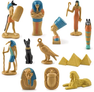 Dailygoods- Beeldjes Set 12 Stuks - Oude Egypte Decoratie - Miniatuur Standbeelden - Sculpturen - Hoogwaardige Materialen - Authentieke Uitstraling - Decoratiebeeldjes