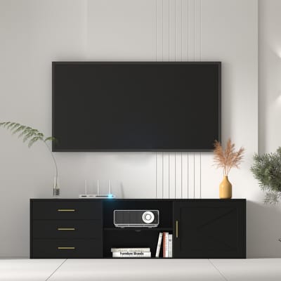 HOMAVO TVG1-S TV-meubel - 160 cm - Zwart - 3 laden en schuifdeur