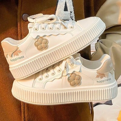 Schoenen met dikke zool met kleine bloemen voor kinderen, nieuw voor de lente en herfst, trendy Ins-stijl, veelzijdig casual, kleine witte schoenen 40 beige